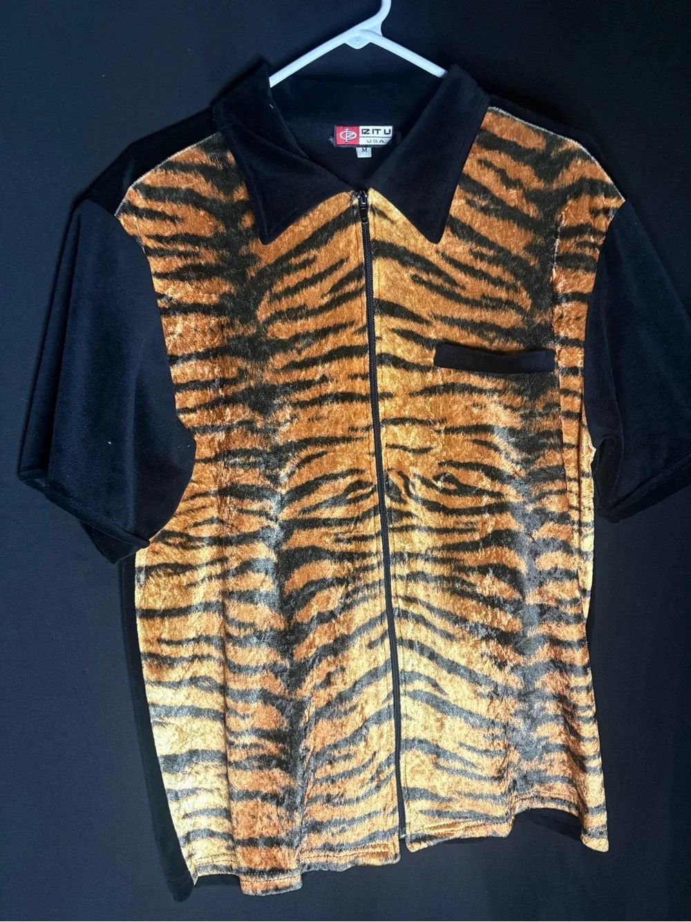 Vintage Tiger-Print Zip Front Top in Black and Orange
